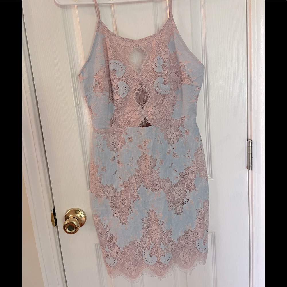 Pale blue and pink dress
